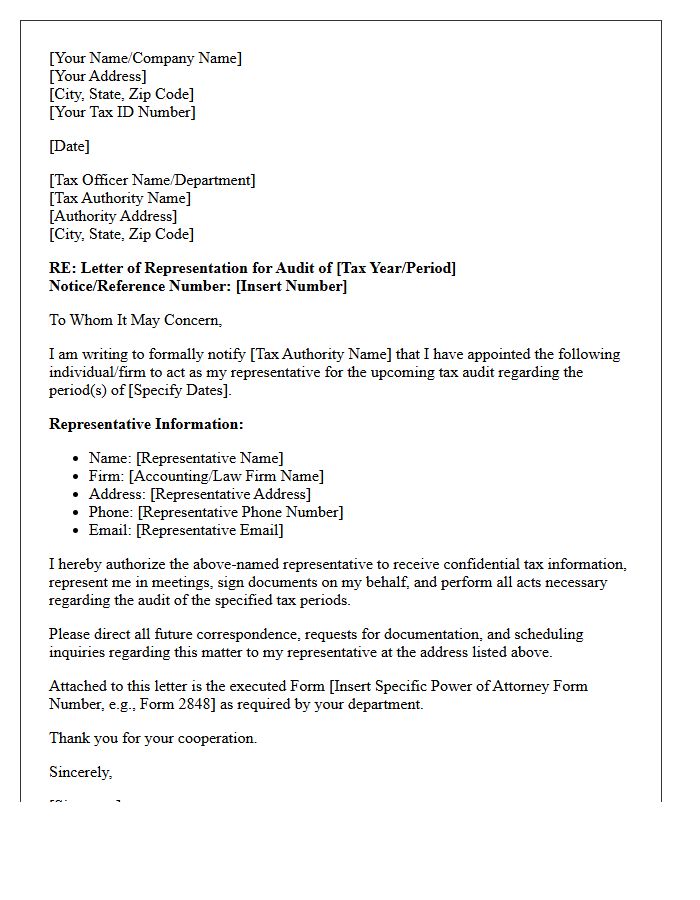Tax Authority Audit Representation Letter