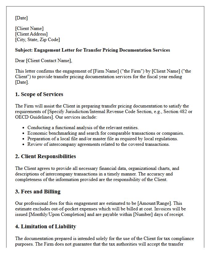Transfer Pricing Documentation Engagement Letter