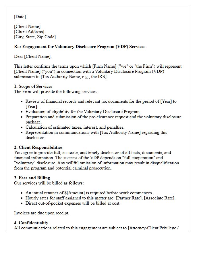 Voluntary Disclosure Program Engagement Letter