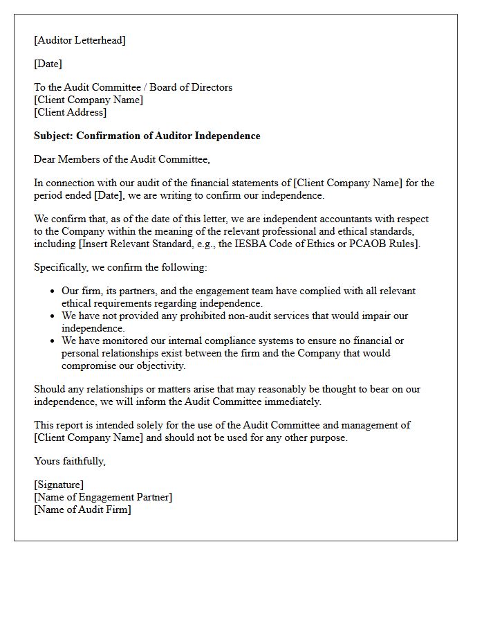 Auditor Independence Confirmation Letter