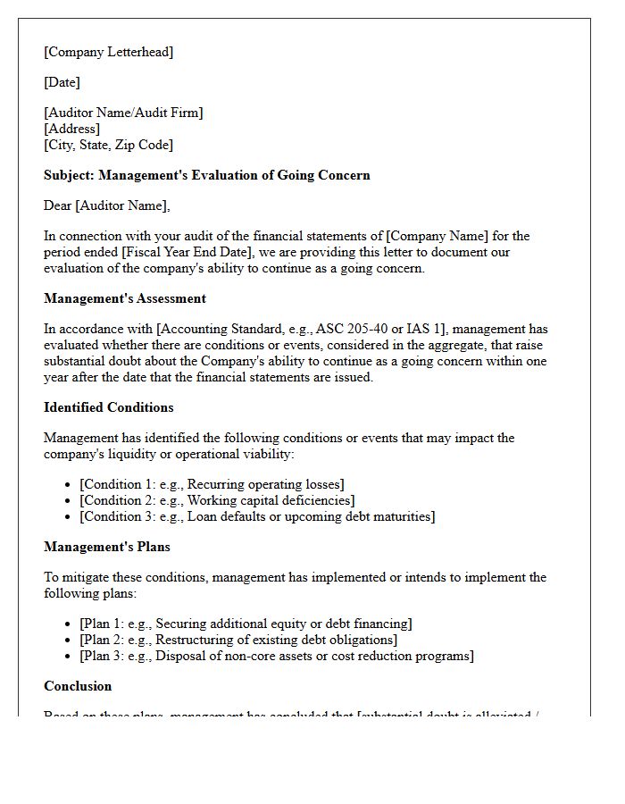 Going Concern Evaluation Letter