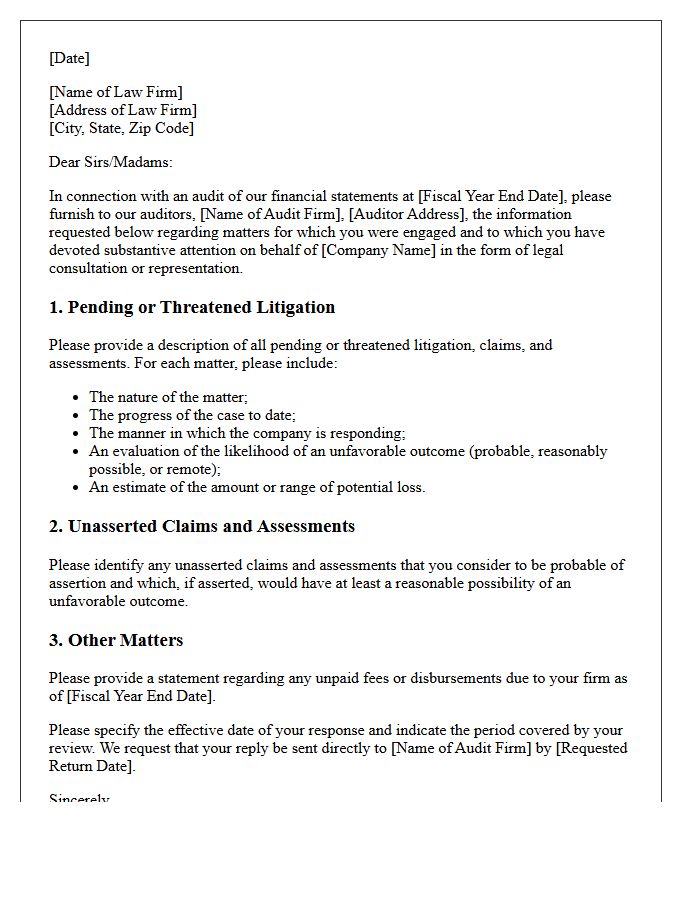 Legal Counsel Audit Inquiry Letter