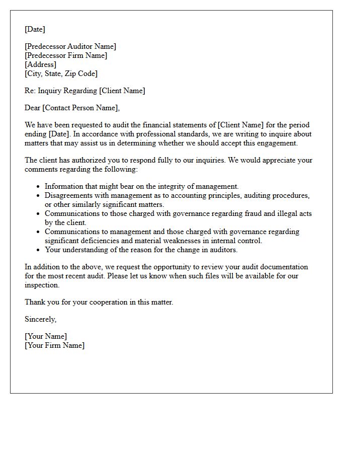 Predecessor Auditor Communication Letter