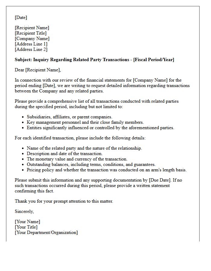 Related Party Transaction Inquiry Letter