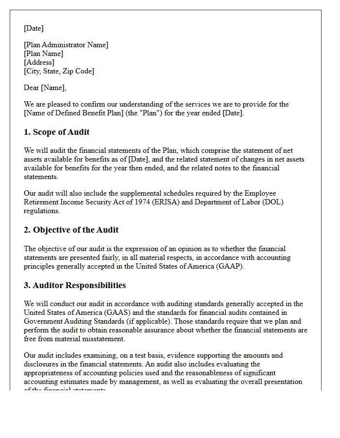 Defined Benefit Employee Benefit Plan Audit Engagement Letter
