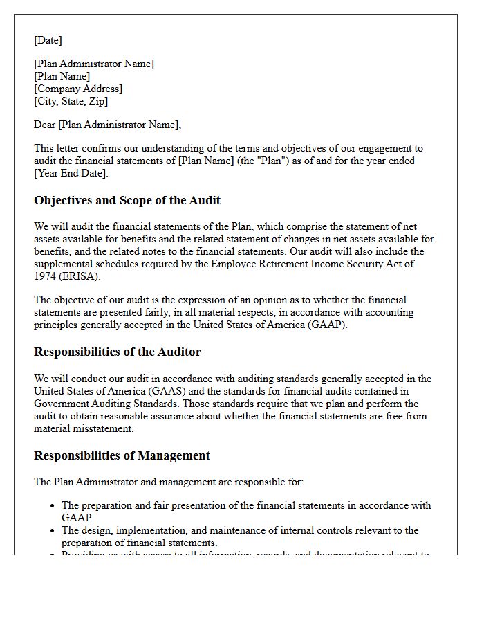 Defined Contribution Employee Benefit Plan Audit Engagement Letter