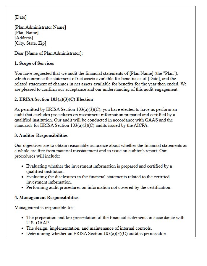 ERISA Section 103(a)(3)(C) Employee Benefit Plan Audit Engagement Letter