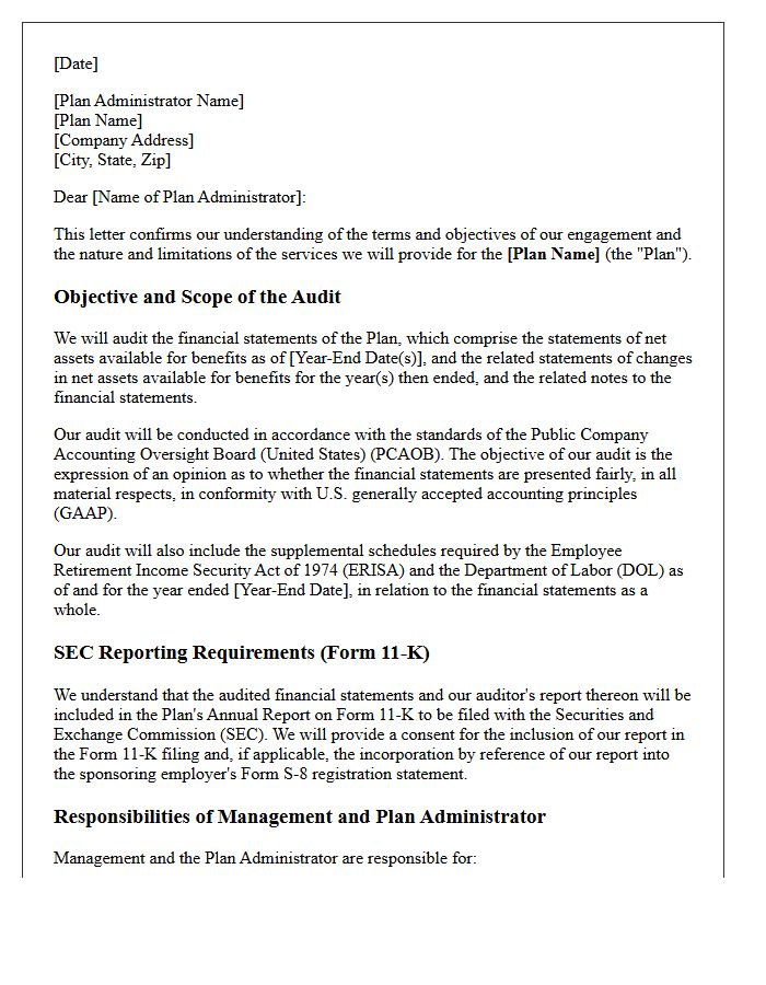 Form 11-K Employee Benefit Plan Audit Engagement Letter