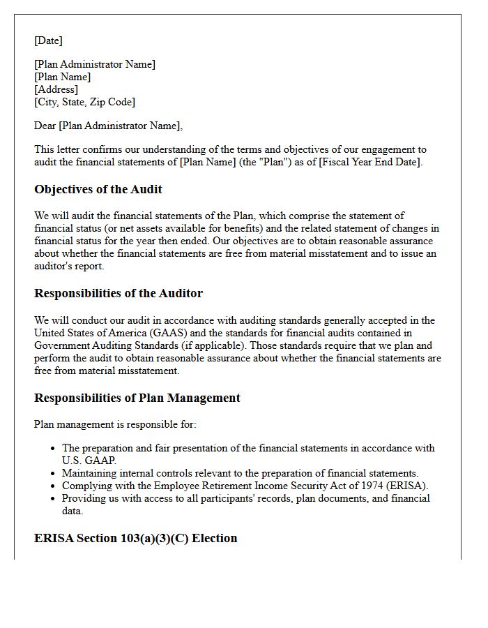 Health and Welfare Employee Benefit Plan Audit Engagement Letter
