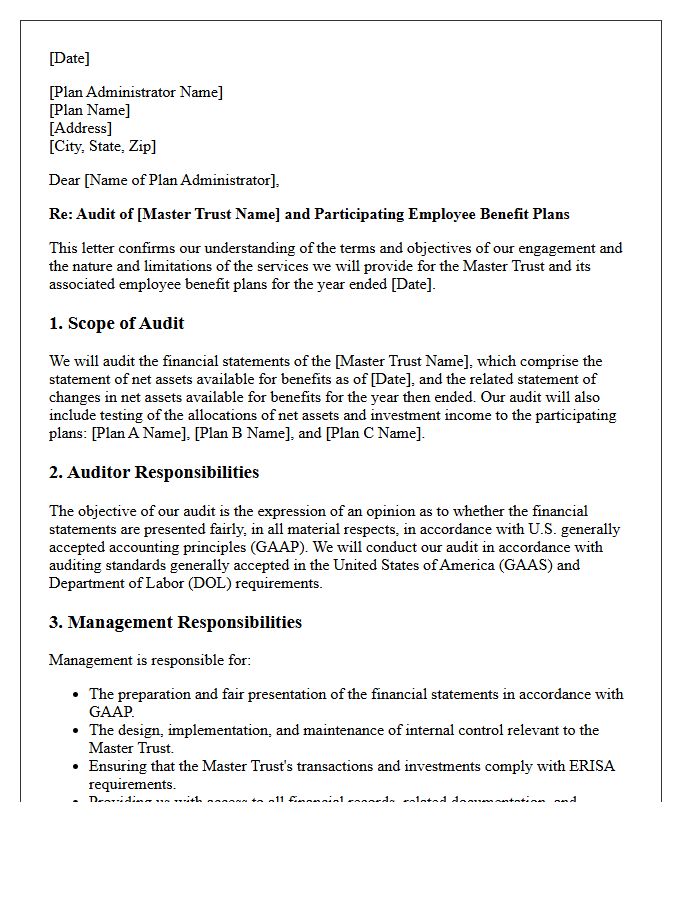 Master Trust Employee Benefit Plan Audit Engagement Letter