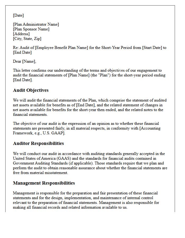 Short-Year Employee Benefit Plan Audit Engagement Letter