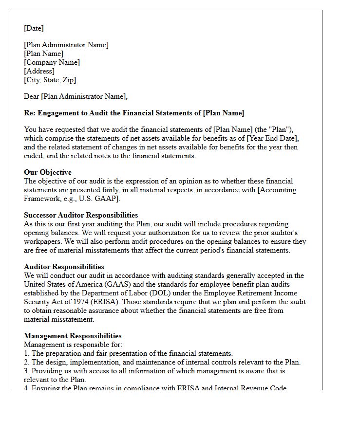 Successor Auditor Employee Benefit Plan Audit Engagement Letter