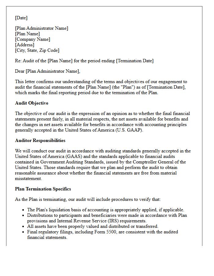 Terminated Employee Benefit Plan Audit Engagement Letter