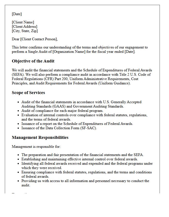Single Audit Federal Awards Engagement Letter