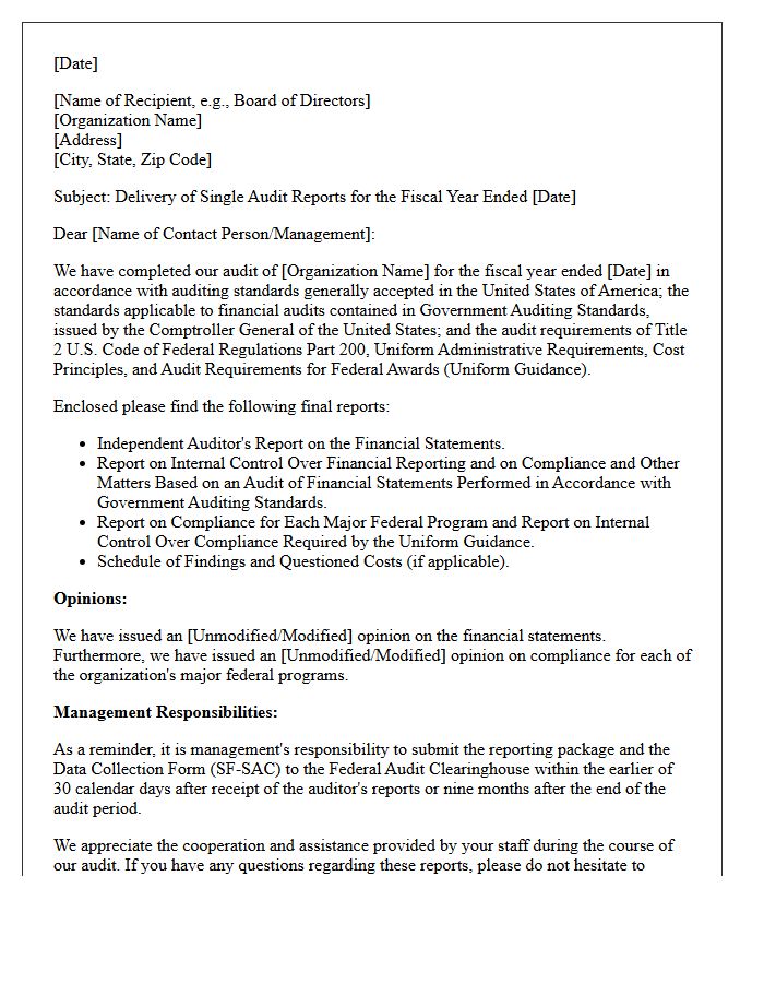 Single Audit Final Opinion Delivery Letter