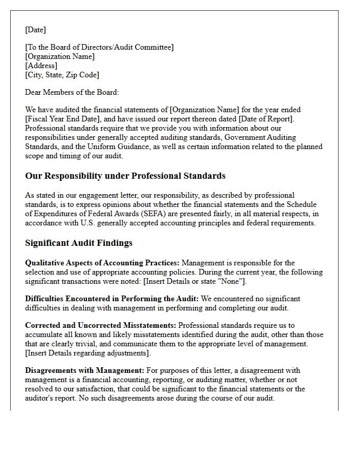 Single Audit Governance Communication Letter