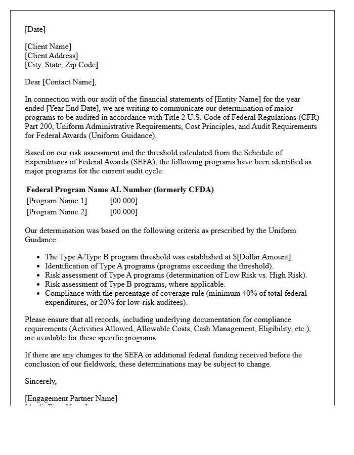 Single Audit Major Program Determination Letter