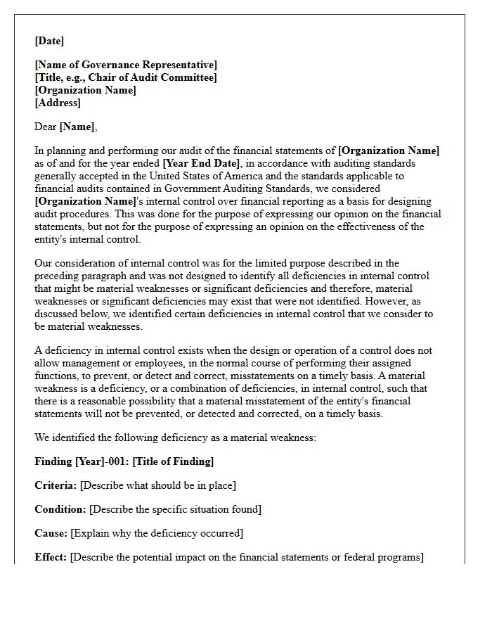 Single Audit Material Weakness Notification Letter