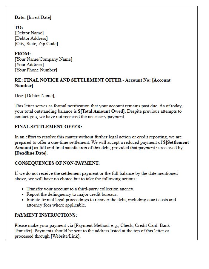 Final Notice Of Outstanding Debt And Settlement Letter