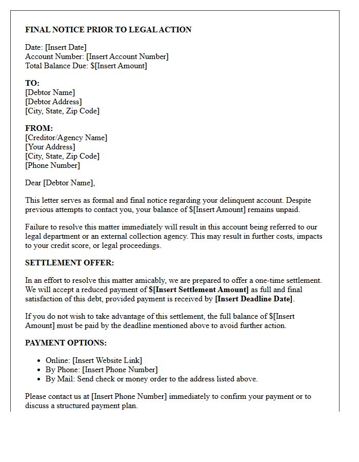 Last Notice Debt Collection And Settlement Letter