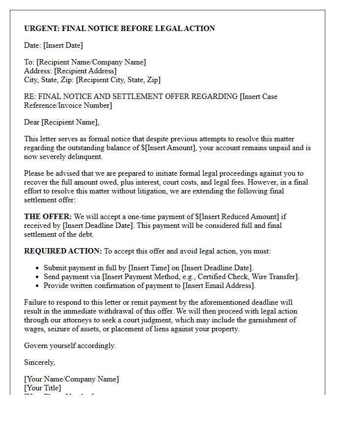 Notice Of Legal Action And Final Offer Letter