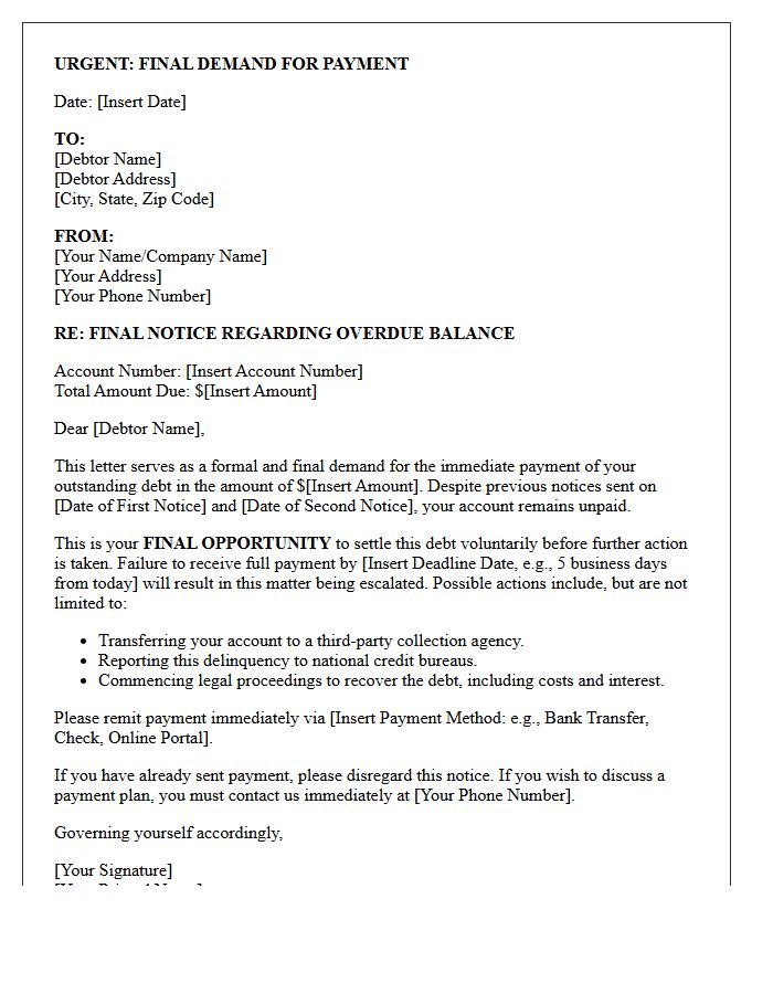 Urgent Debt Collection Final Demand Letter