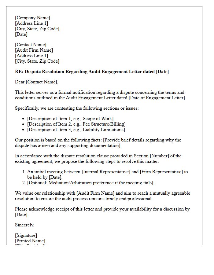 Audit Engagement Letter Dispute Resolution