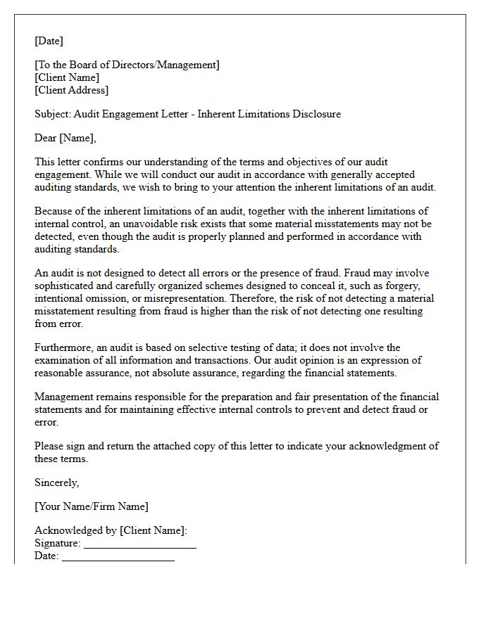 Audit Engagement Letter Inherent Limitations