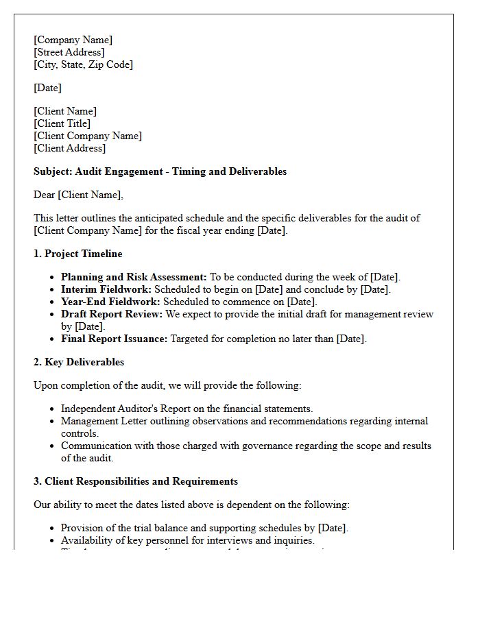 Audit Engagement Letter Timing and Deliverables