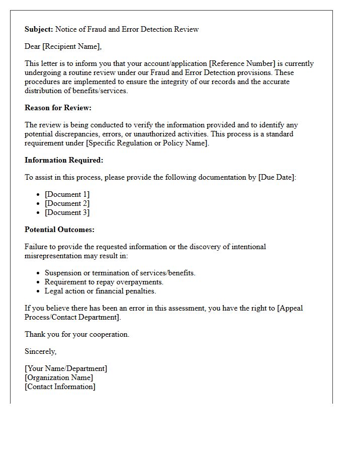 Fraud and Error Detection Letter Provisions