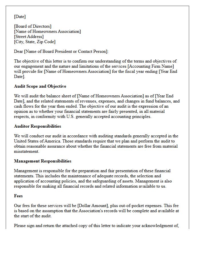 Homeowners Association Audit Engagement Letter Date and Addressee