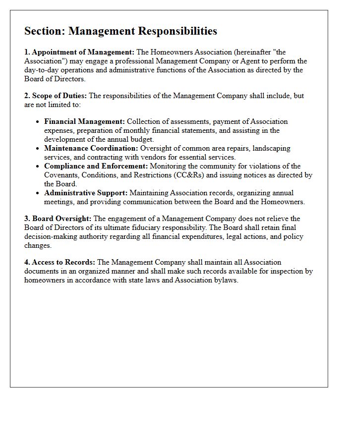 Homeowners Association Management Responsibilities Letter Clause