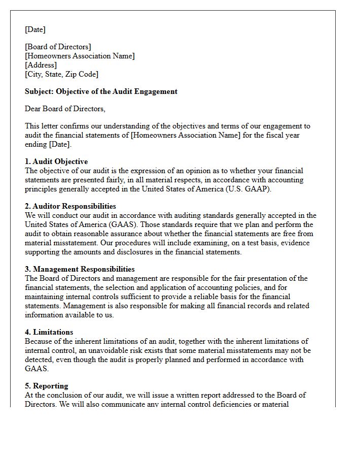 Objective of the Homeowners Association Audit Engagement Letter