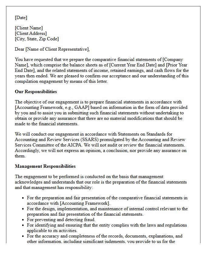 Comparative Financial Statement Compilation Engagement Letter