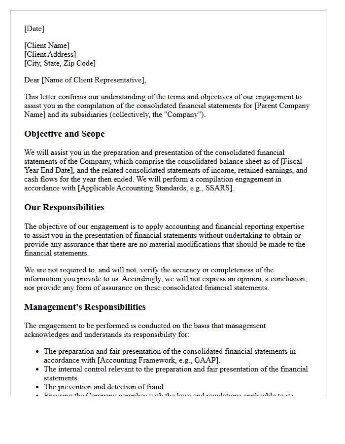 Consolidated Financial Statement Compilation Engagement Letter