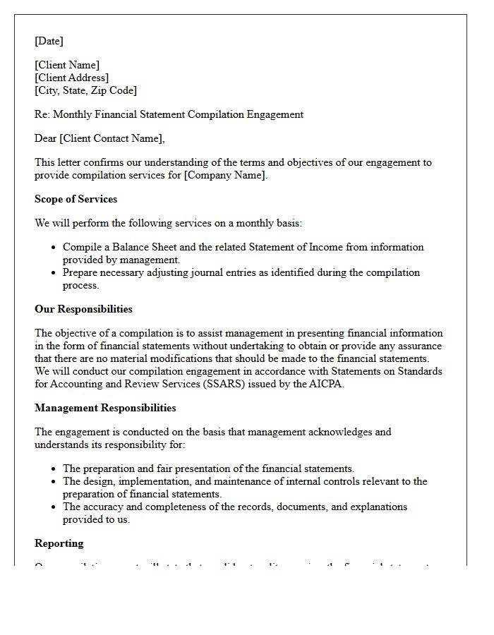 Monthly Financial Statement Compilation Engagement Letter