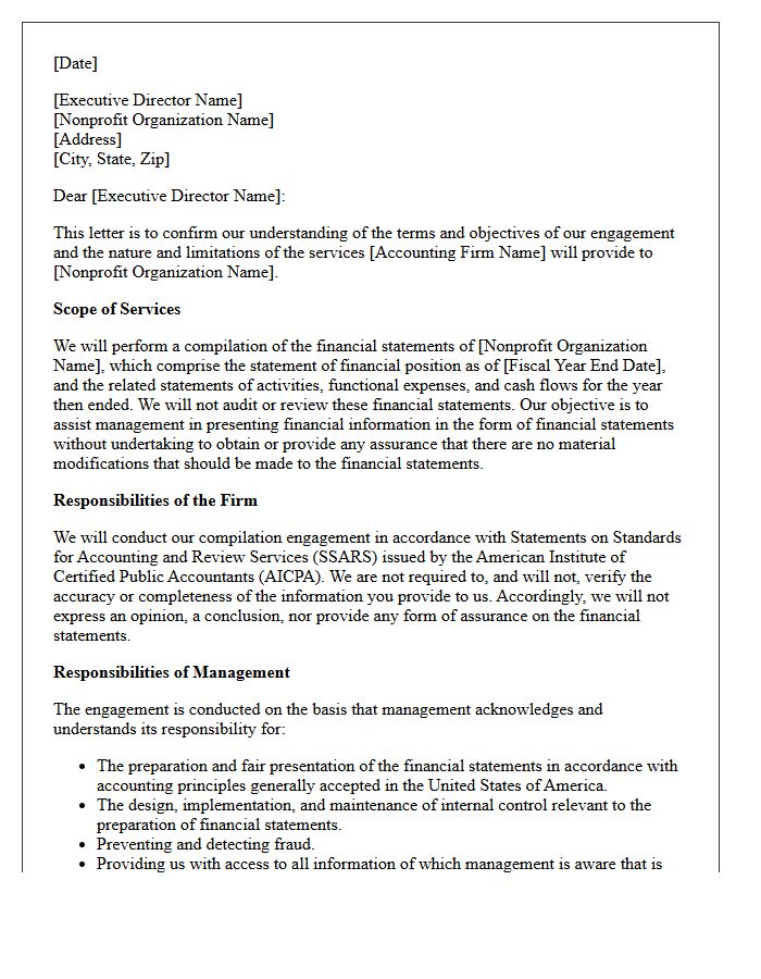 Nonprofit Financial Statement Compilation Engagement Letter