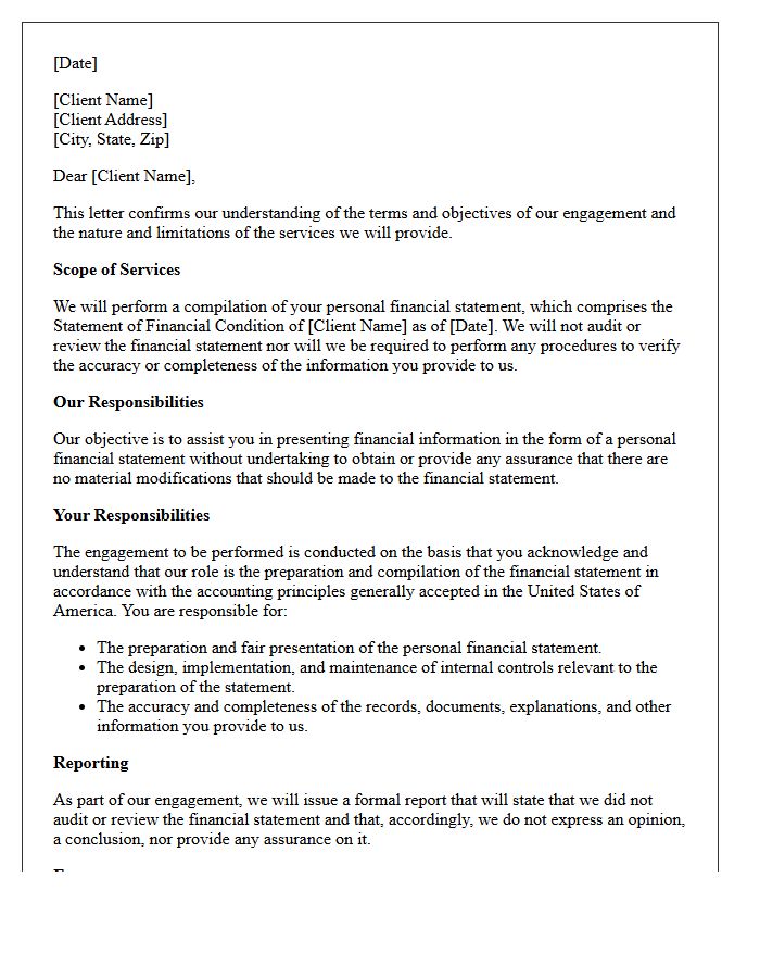 Personal Financial Statement Compilation Engagement Letter