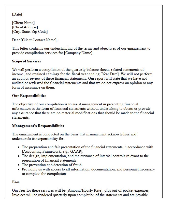 Quarterly Financial Statement Compilation Engagement Letter