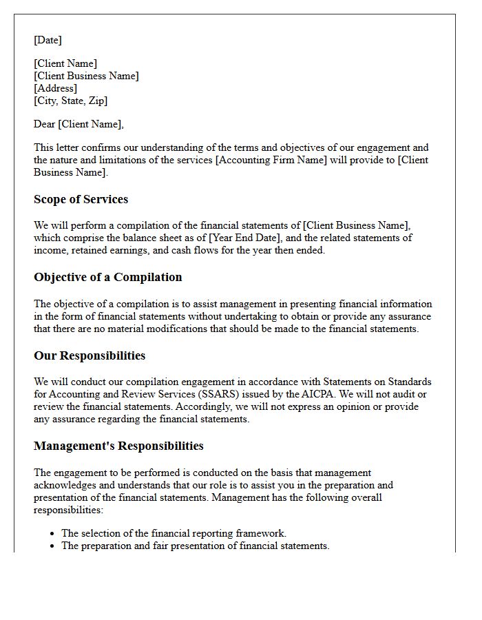 Small Business Financial Statement Compilation Engagement Letter