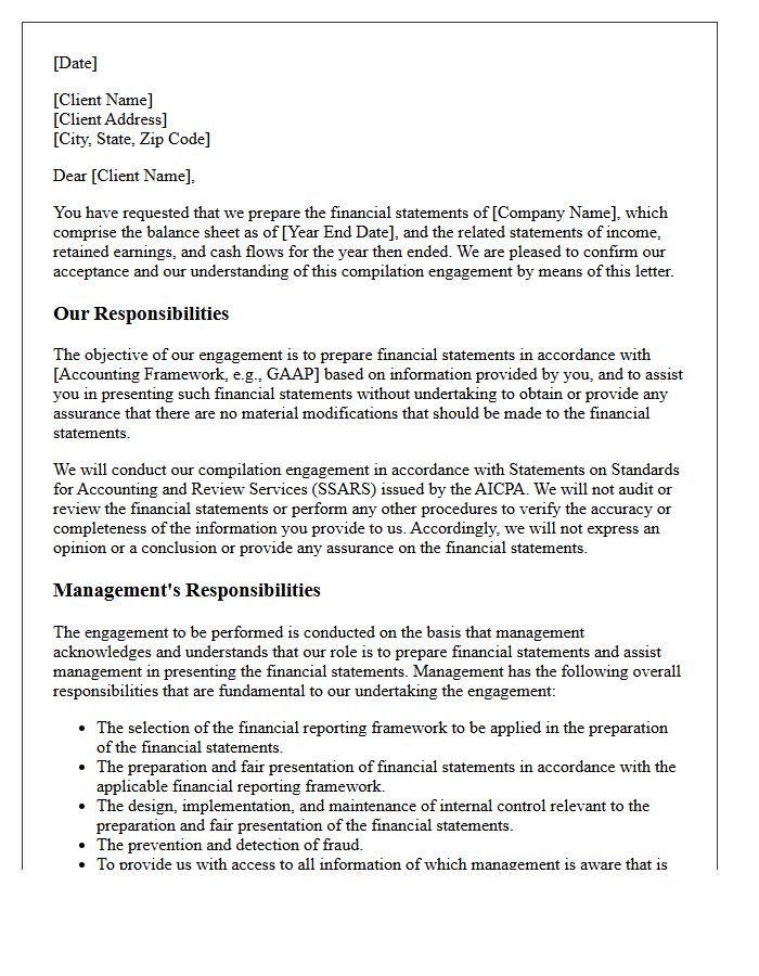 Standard Financial Statement Compilation Engagement Letter
