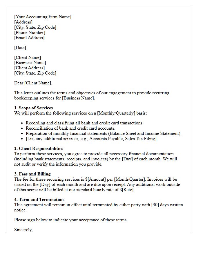 Accounting Firm Recurring Bookkeeping Letter