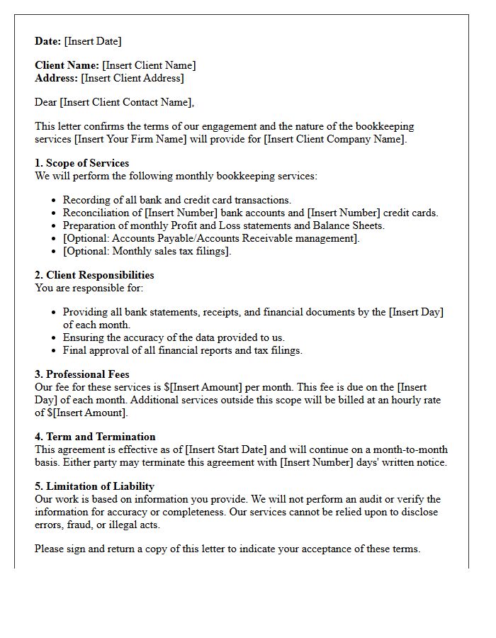 Basic Monthly Bookkeeping Engagement Letter