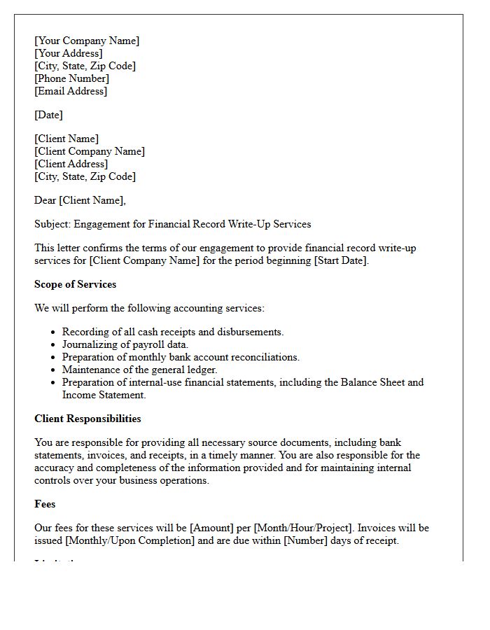 Financial Record Write-Up Services Letter