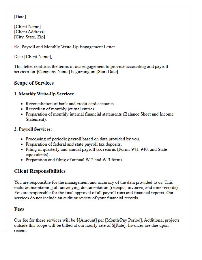 Payroll and Monthly Write-Up Engagement Letter