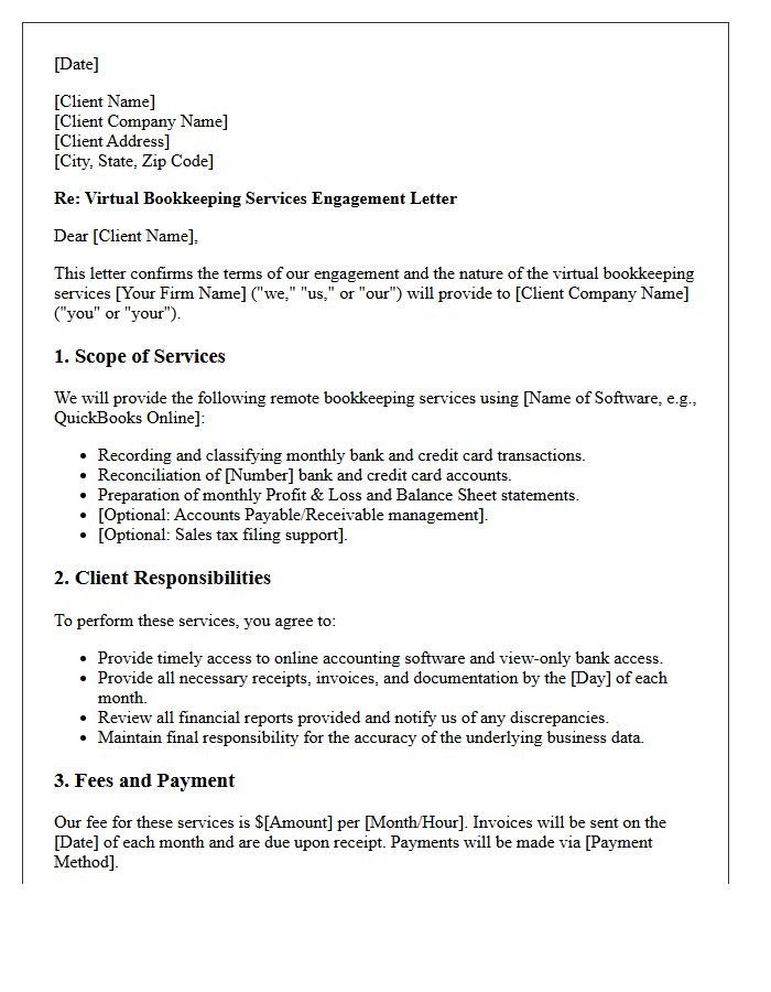 Virtual Bookkeeping Services Engagement Letter