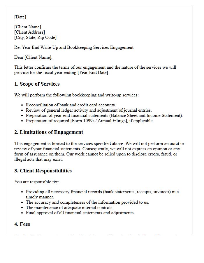 Year-End Write-Up and Bookkeeping Engagement Letter