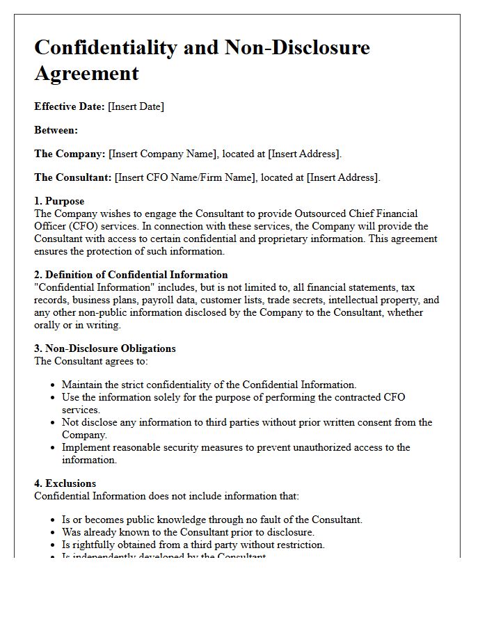 Confidentiality And Non-Disclosure Letter For Outsourced Chief Financial Officer Services