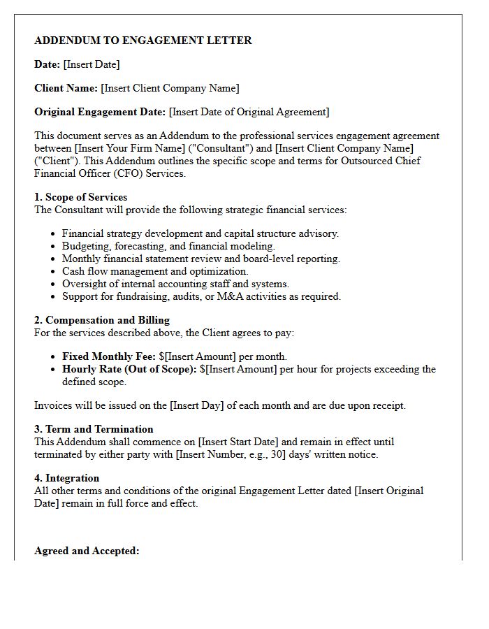 Engagement Addendum Letter For Outsourced Chief Financial Officer Services