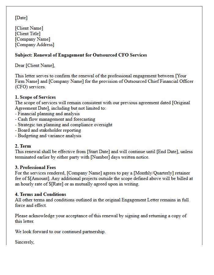 Engagement Renewal Letter For Outsourced Chief Financial Officer Services